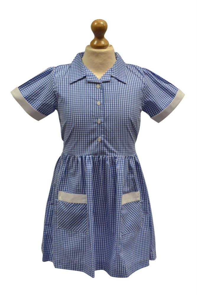 BLUE CHECKED SUMMER DRESS, St Brides Primary School, SKIRTS & TUNICS