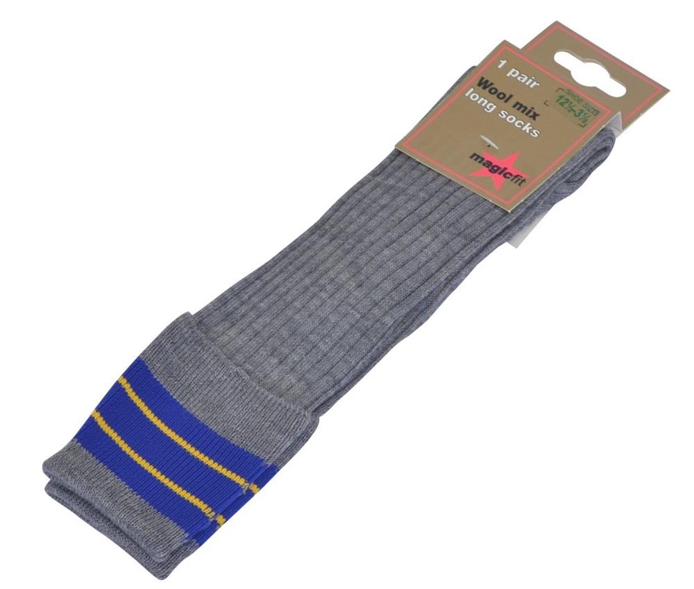 Grey socks with blue and yellow trim, Downey House Preparatory School, Belfast High School